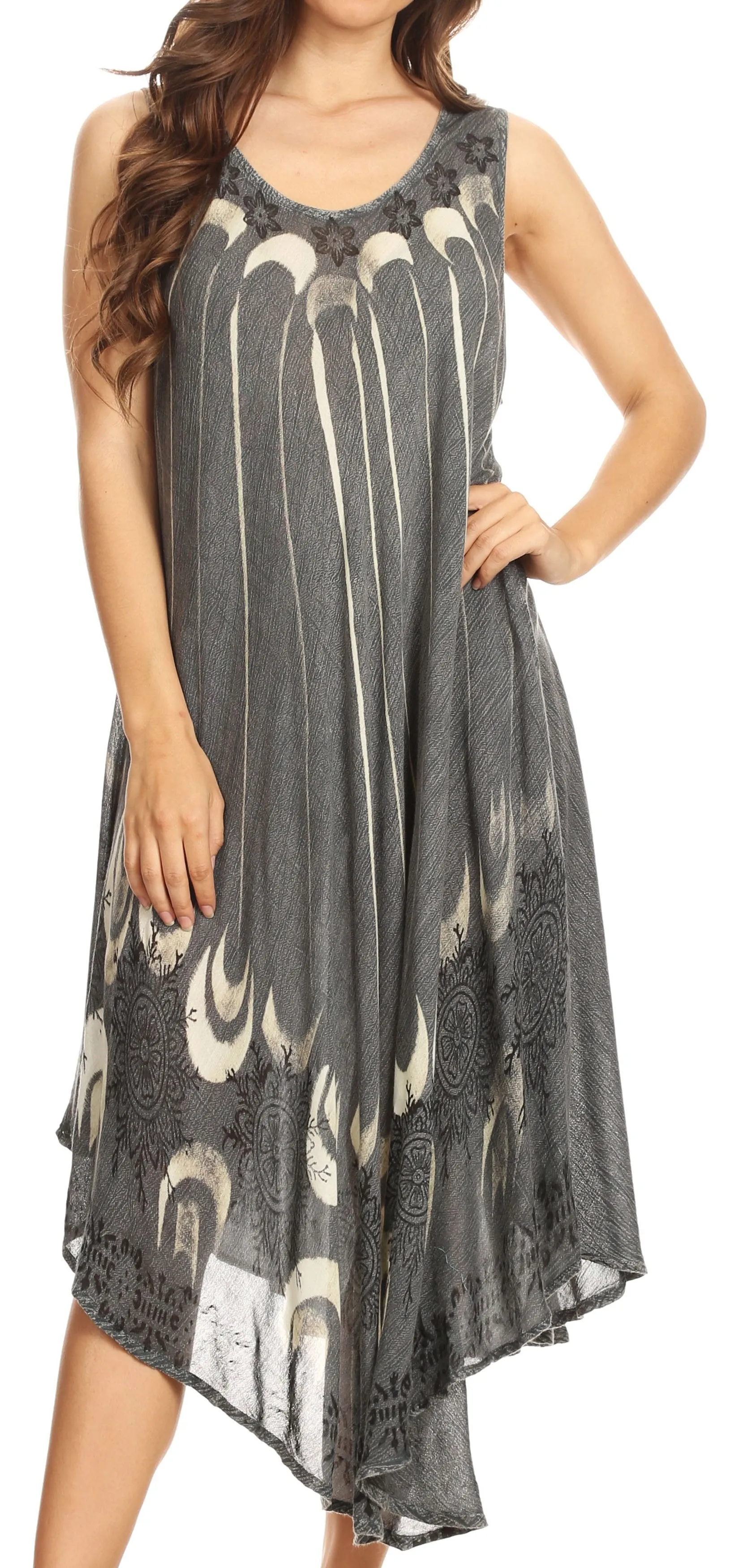 Sakkas Ecrin Women Tie-dye Sleeveless Stonewashed Caftan Cover up Dress Flowy