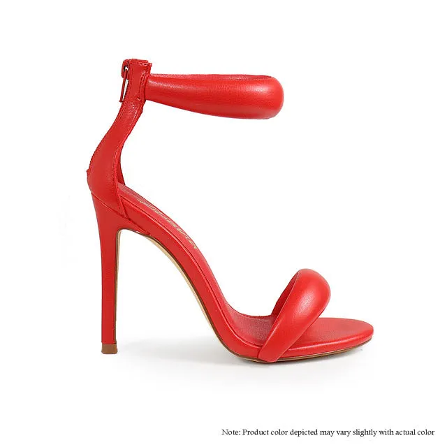 TISHA-112 PUFFY ANKLE-CUFF HIGH HEEL SANDALS - RED