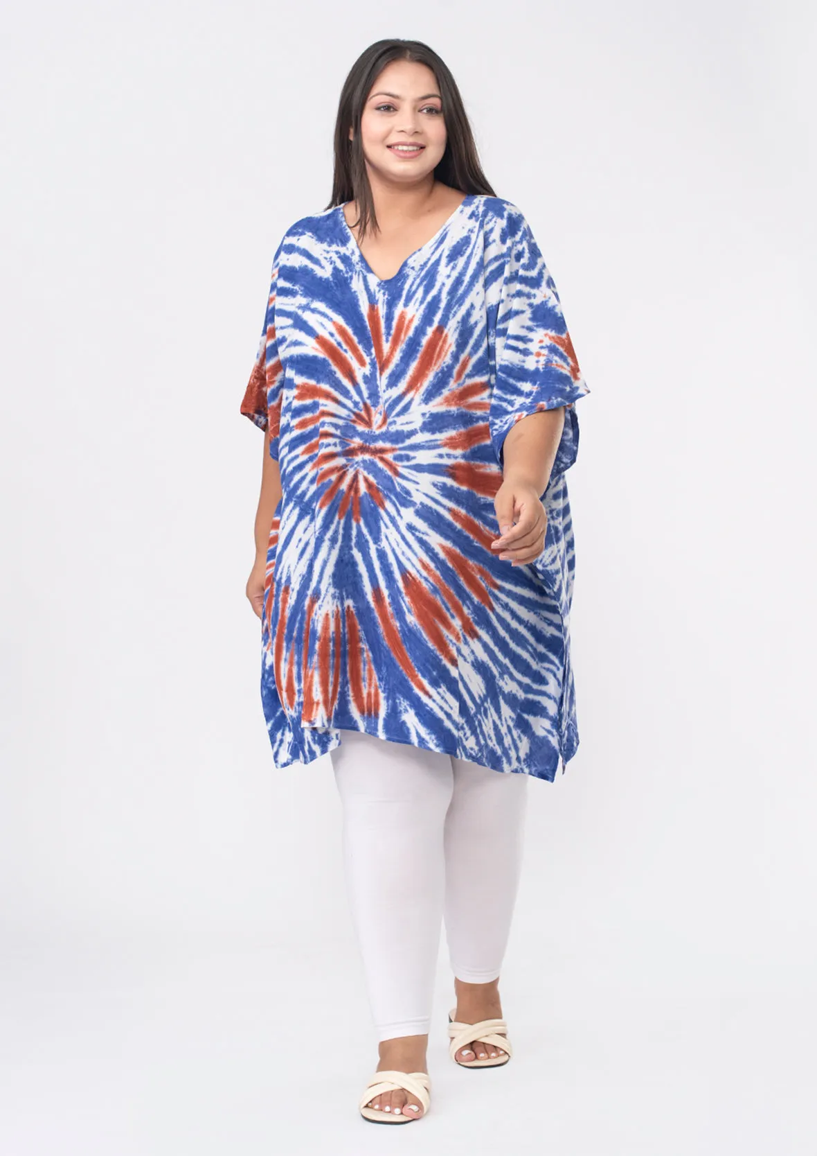 V-Neck Tie-Dye Short Kaftan