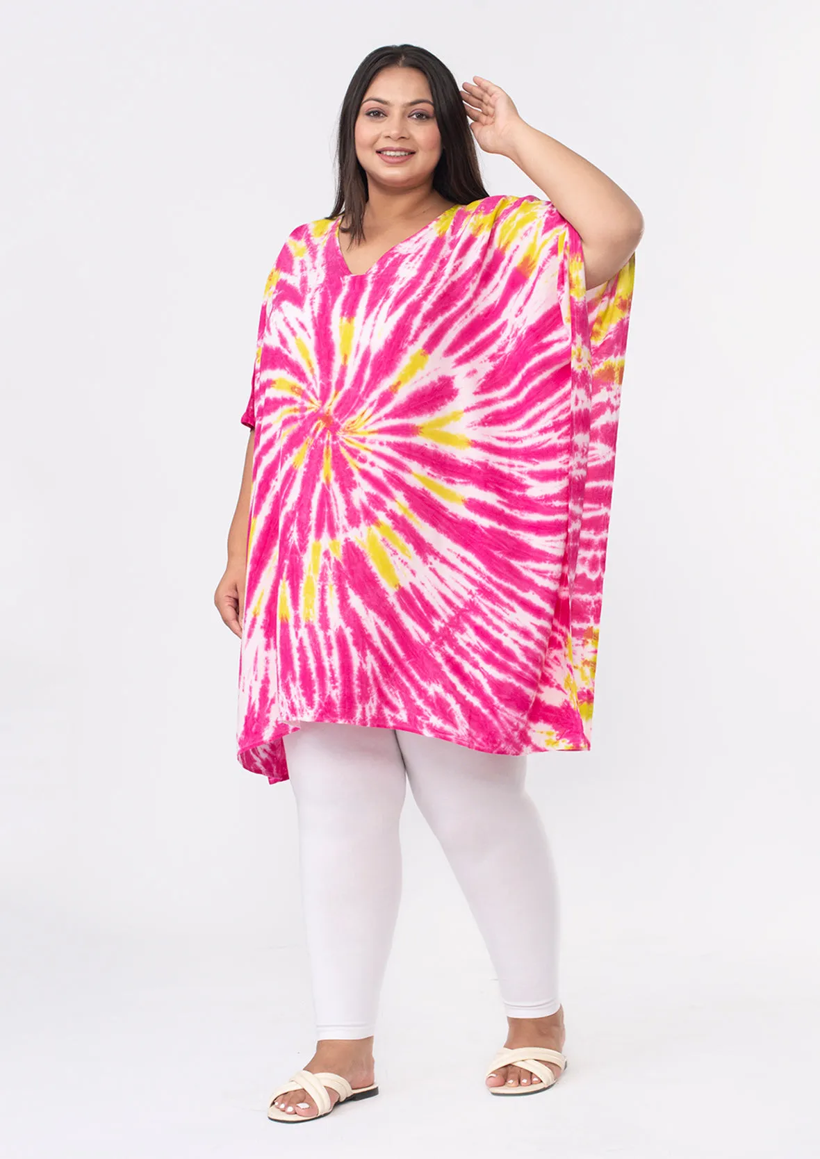 V-Neck Tie-Dye Short Kaftan