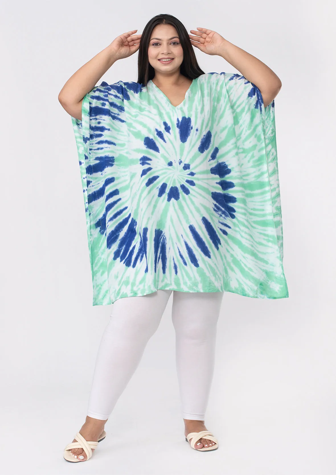 V-Neck Tie-Dye Short Kaftan