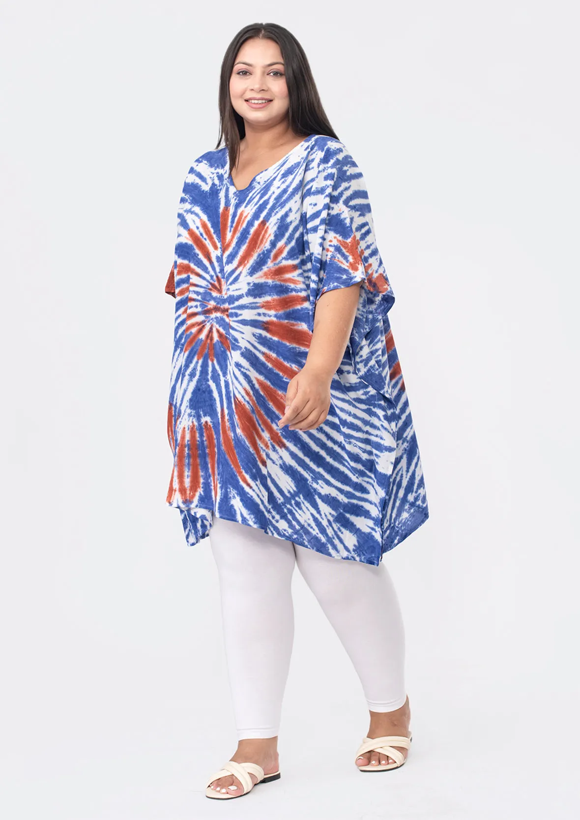 V-Neck Tie-Dye Short Kaftan