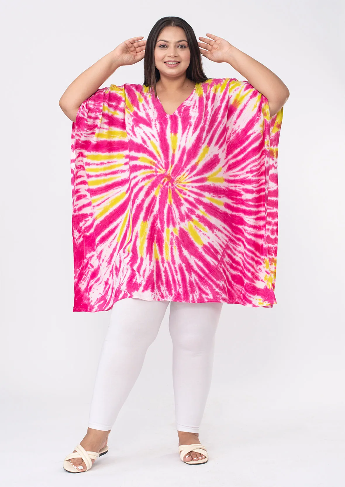 V-Neck Tie-Dye Short Kaftan