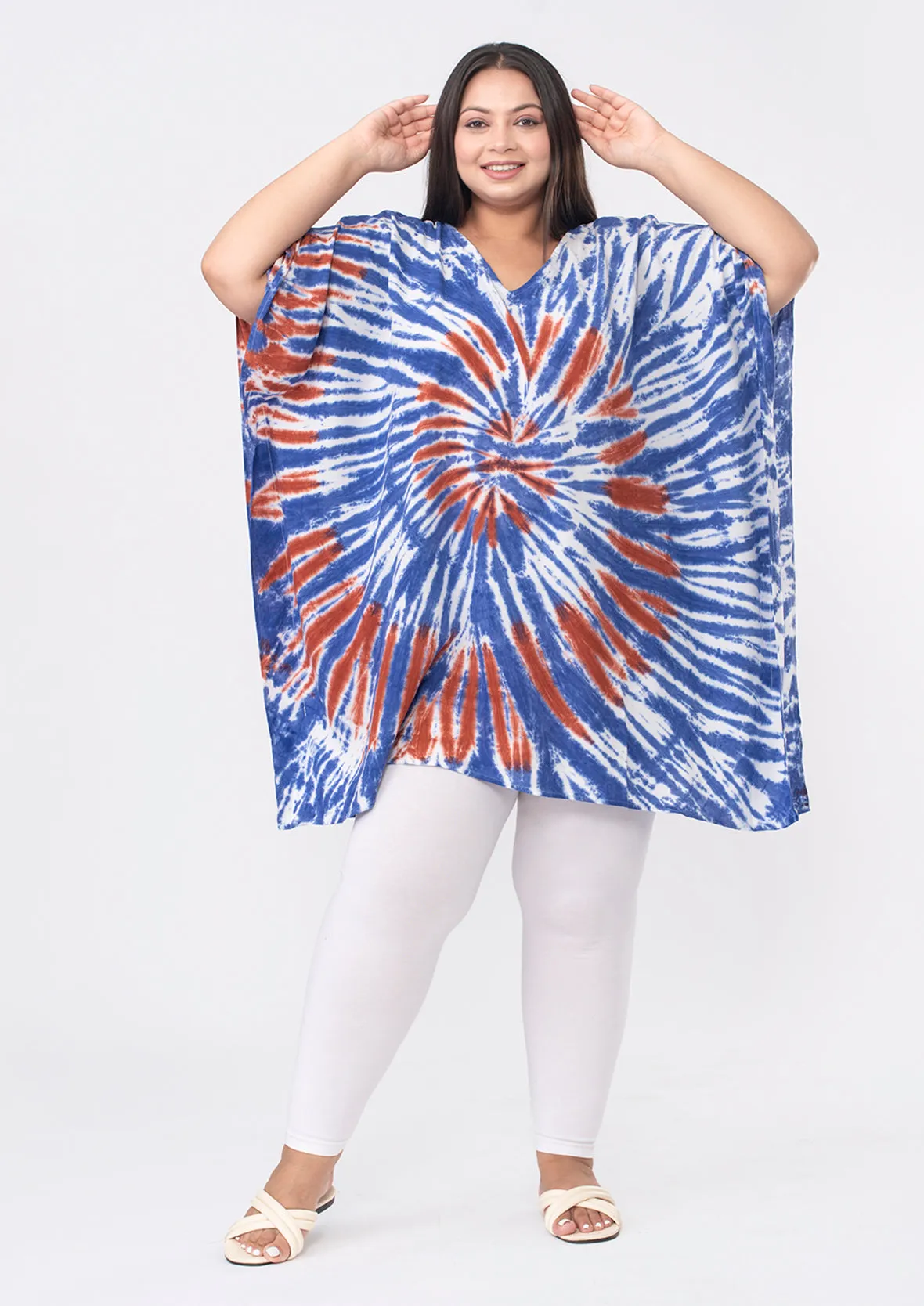 V-Neck Tie-Dye Short Kaftan