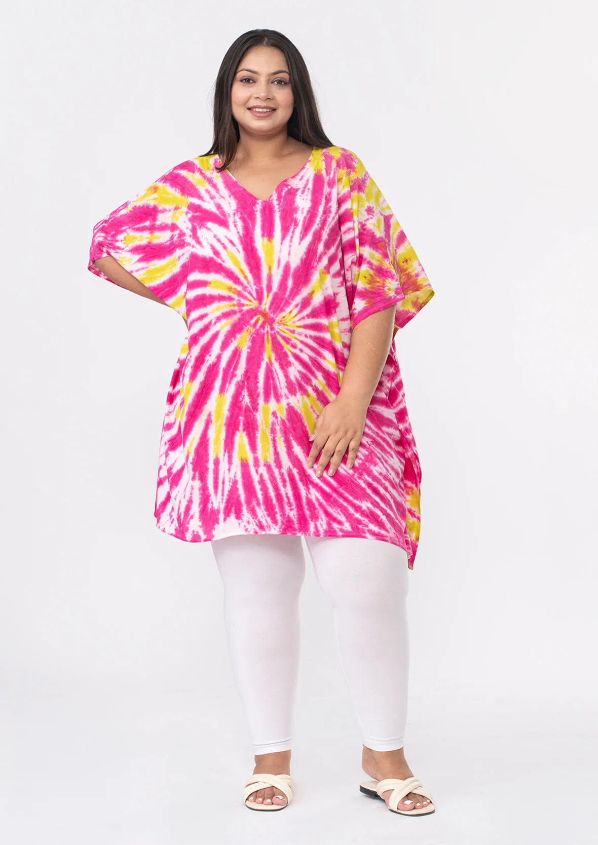 V-Neck Tie-Dye Short Kaftan