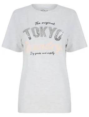 Valentina Sequin Motif Cotton Jersey T-Shirt in Ice Grey Marl - Tokyo Laundry