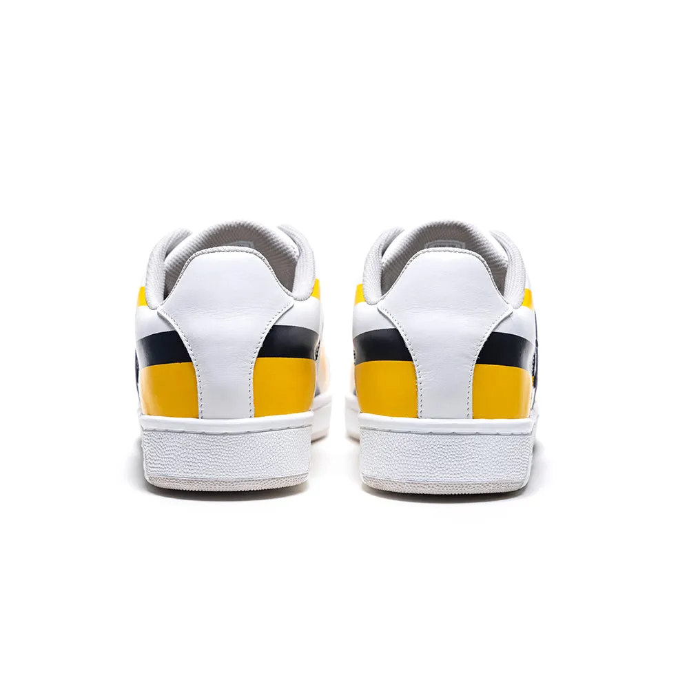 Women's Icon Cross White Yellow Blue Logo Leather Sneakers 91931-039