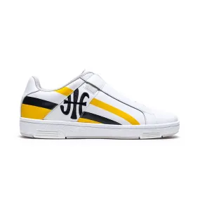 Women's Icon Cross White Yellow Blue Logo Leather Sneakers 91931-039