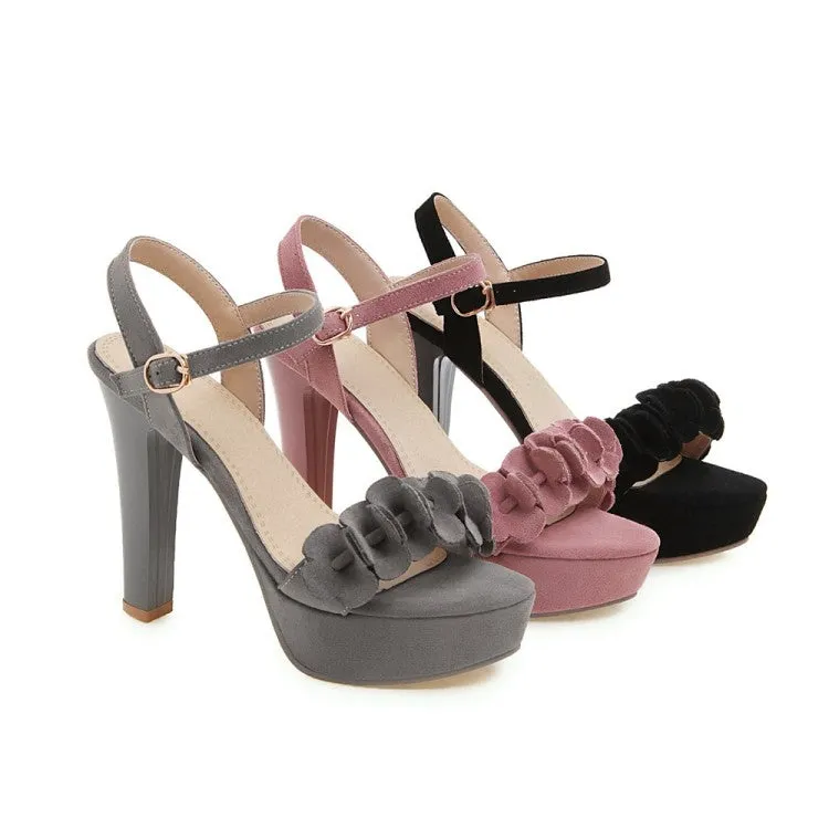 Women's Open Toe Solid Color Pleated High Heel Platform Sandals