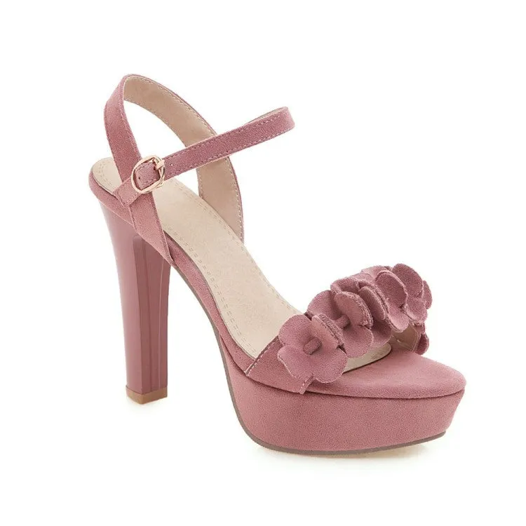 Women's Open Toe Solid Color Pleated High Heel Platform Sandals