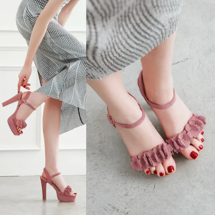 Women's Open Toe Solid Color Pleated High Heel Platform Sandals