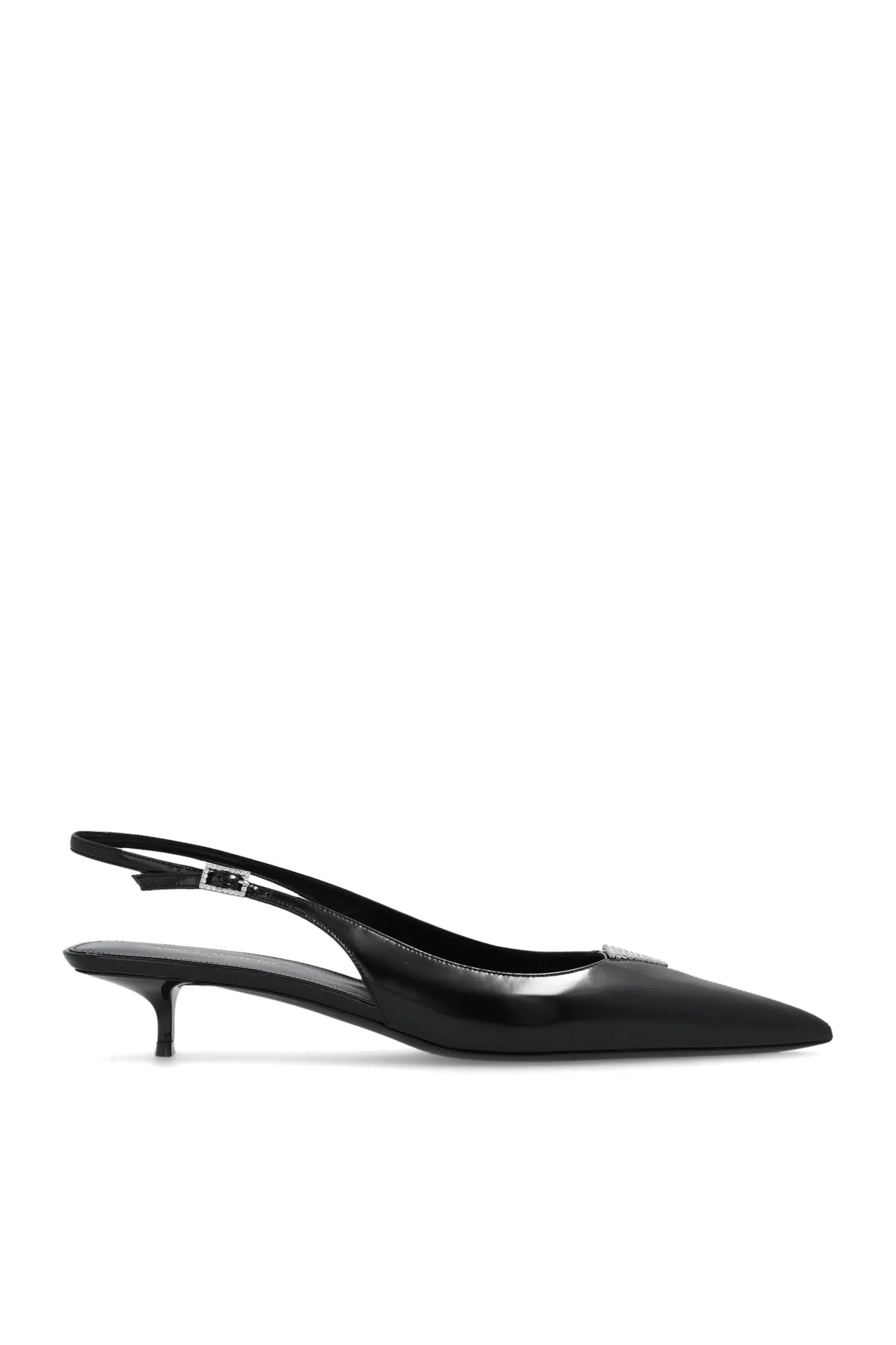 Ysl Cherish Slingback Pumps In Glazed Leather With Rhinestones